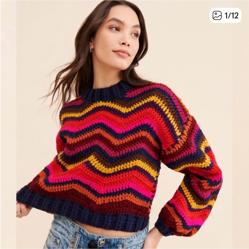 Farm Rio Making Waves Crochet Sweater